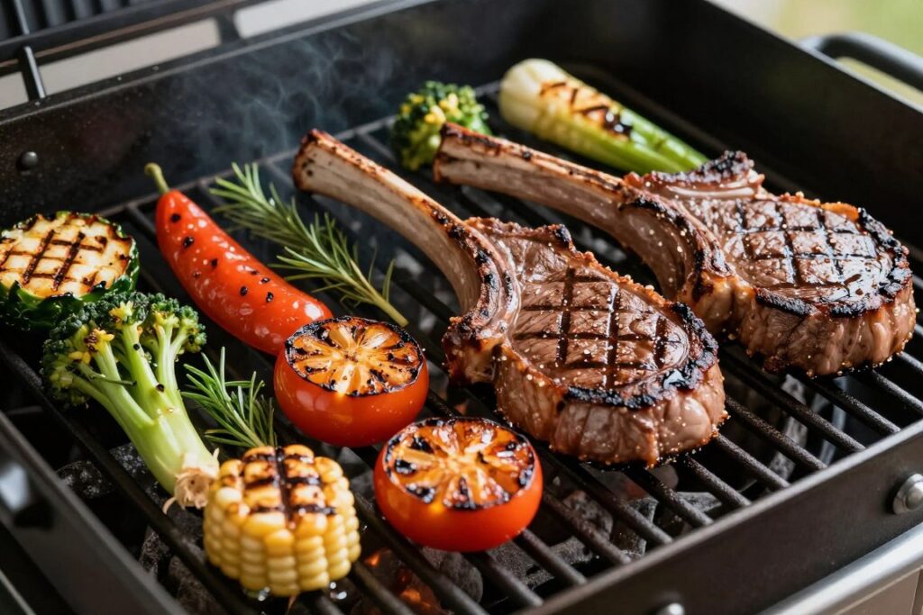 Grilled vegetables and seared steaks on Camp Chef SmokePro DLX Grilled vegetables and seared steaks on Camp Chef SmokePro DLX