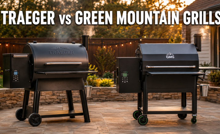 Illustration of Traeger and Green Mountain Grills pellet grills side by side