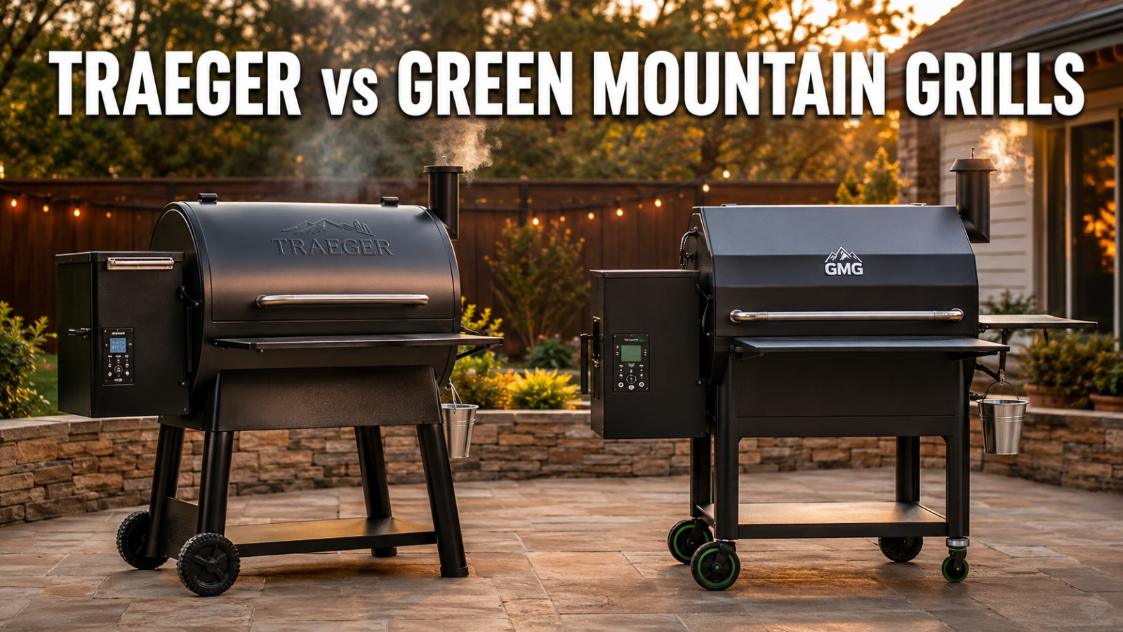 Illustration of Traeger and Green Mountain Grills pellet grills side by side