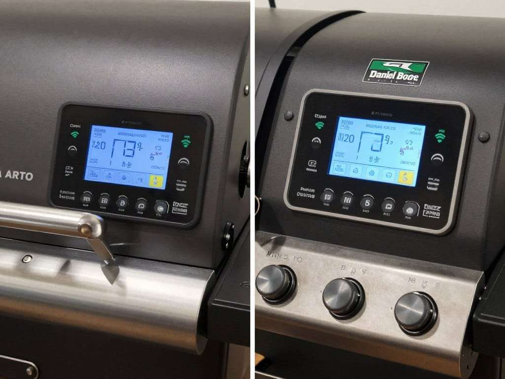 Traeger vs Green Mountain Pellet Grill temperature control interfaces showing WiFi connectivity features