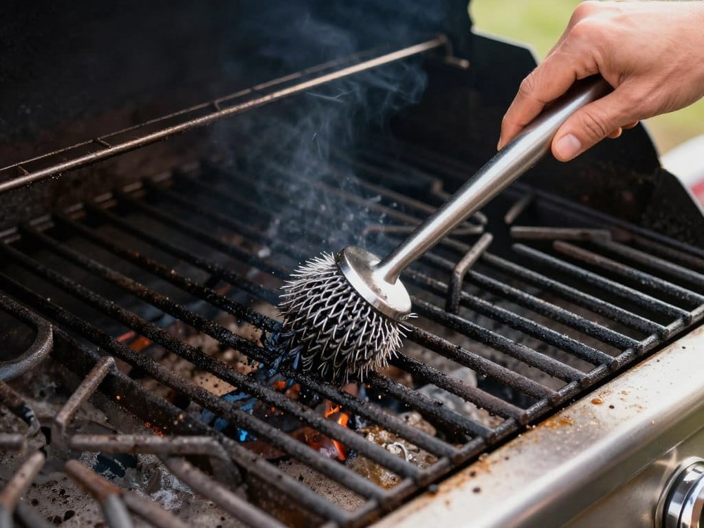 cleaning gas grill grates with brush