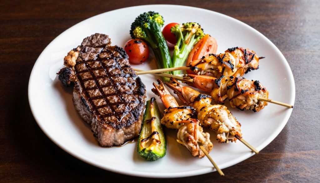 collection of grilled foods on platter