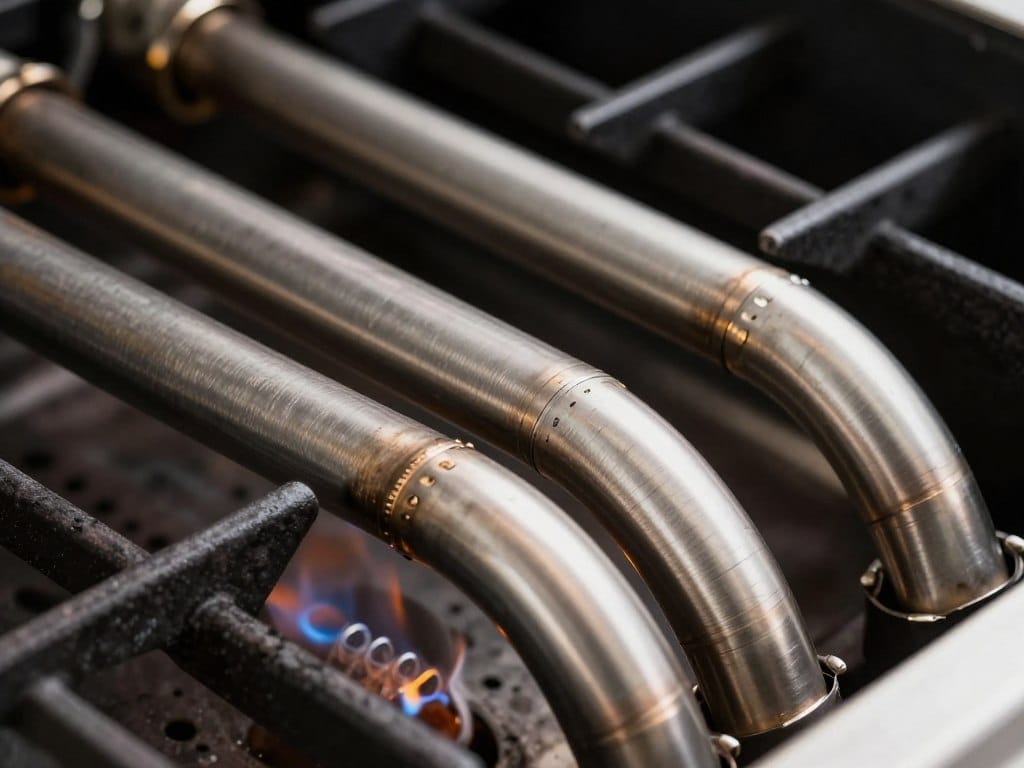gas grill burner system close-up