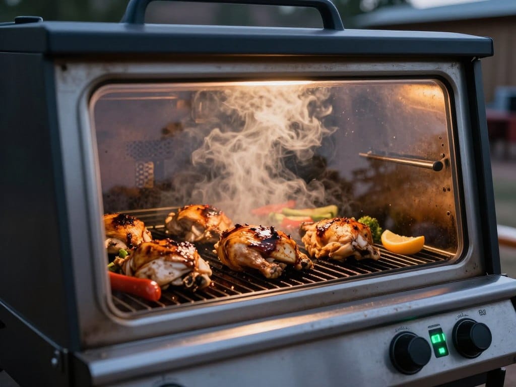 monument grills mesa 305 clear window showing food cooking
