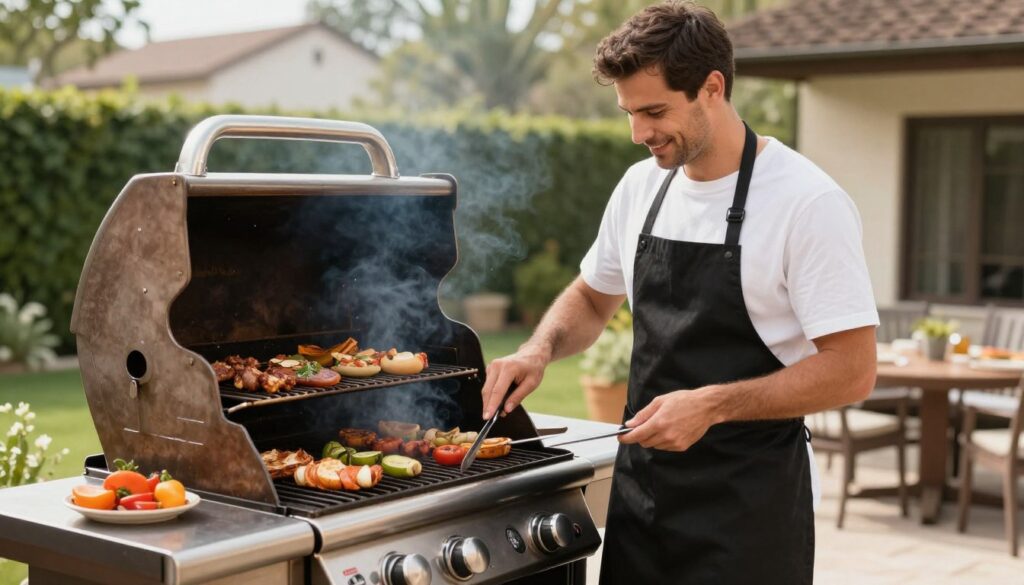 person grilling confidently on gas grill