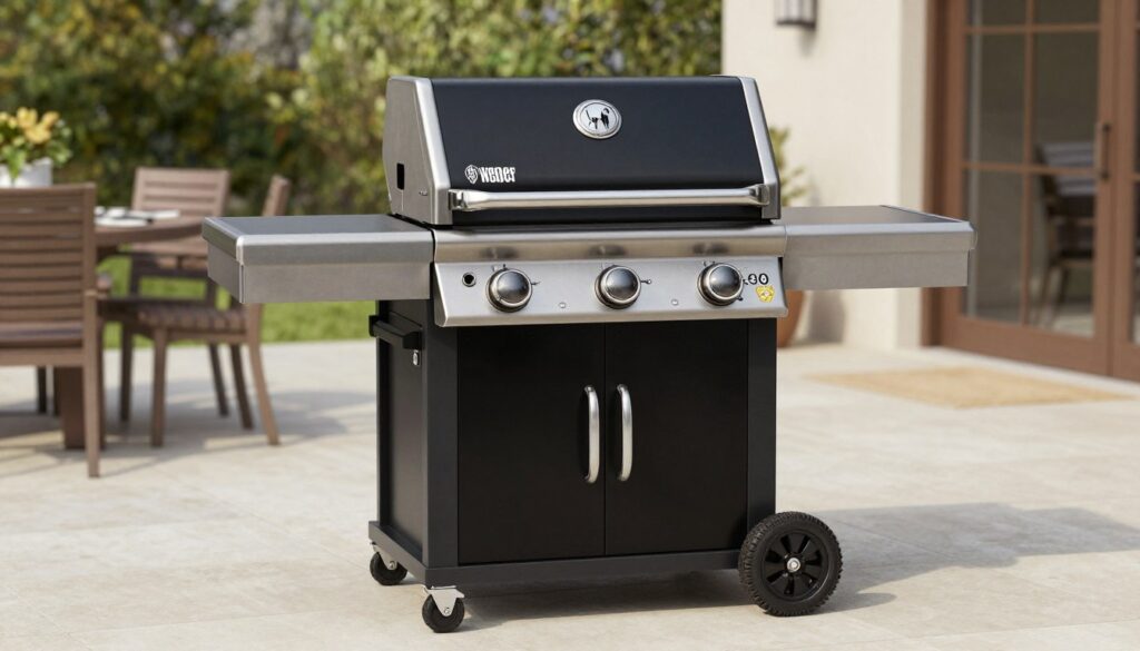 weber spirit e-310 gas grill with three burners and side tables