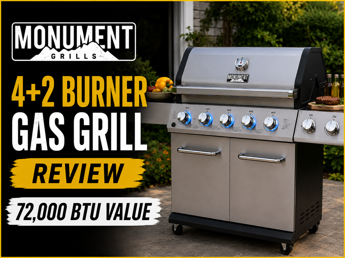 Monument 4+2 Burner Gas Grill Review: 72,000 BTU Value