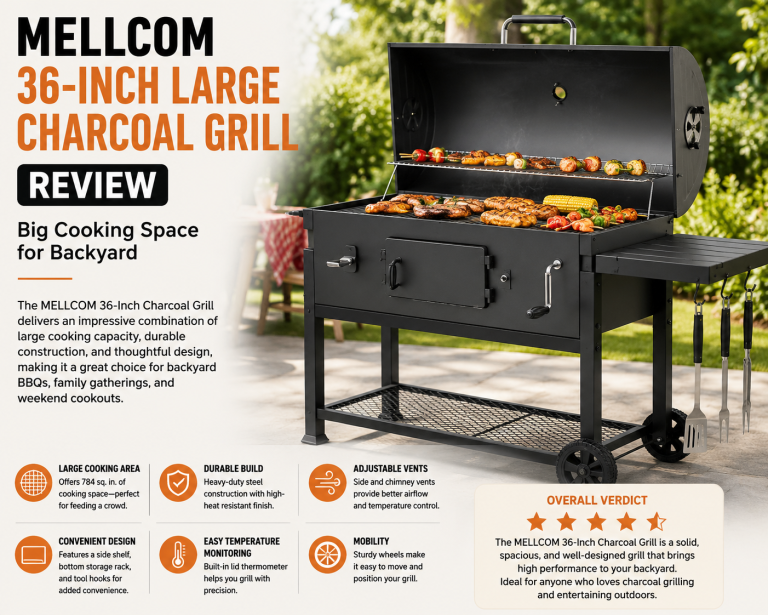 MELLCOM 36-Inch Large Charcoal Grill Review: Big Cooking Space for Backyard