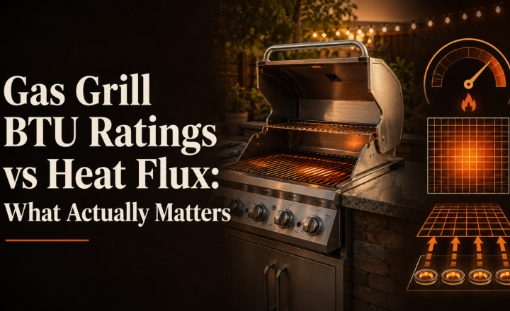 Gas grill BTU ratings compared with heat input across the cooking surface
