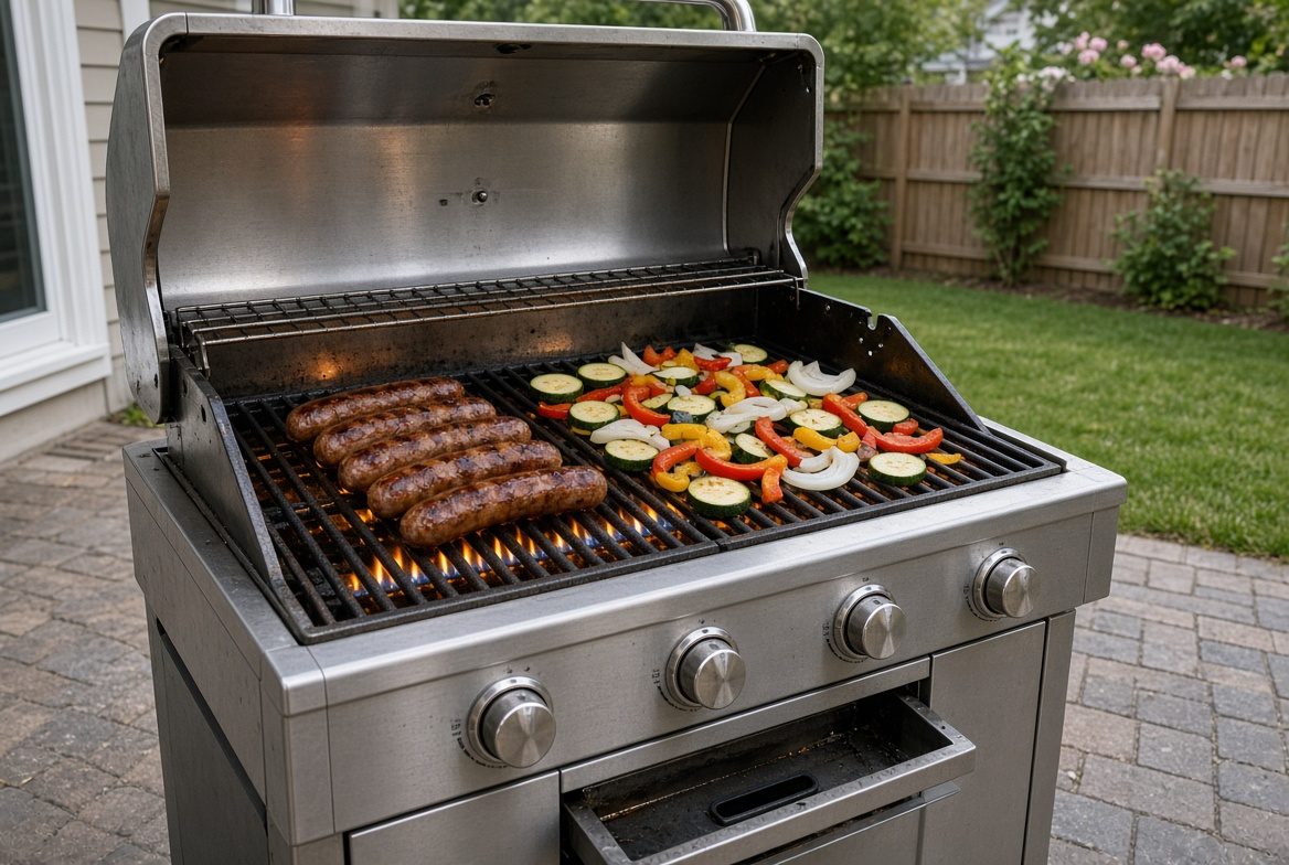 Gas Grill Sausage and Vegetables at 375°F