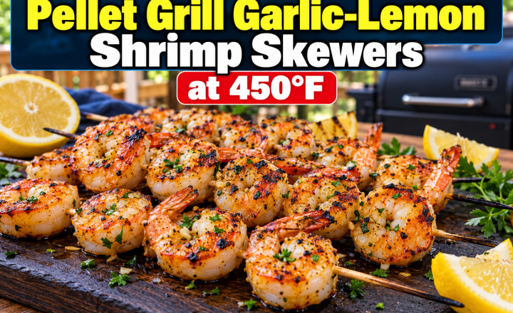 Pellet Grill Garlic-Lemon Shrimp Skewers at 450°F